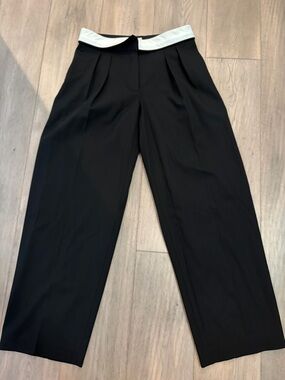 Babaton Black Wide-Leg Pants with White Contrast Waistband